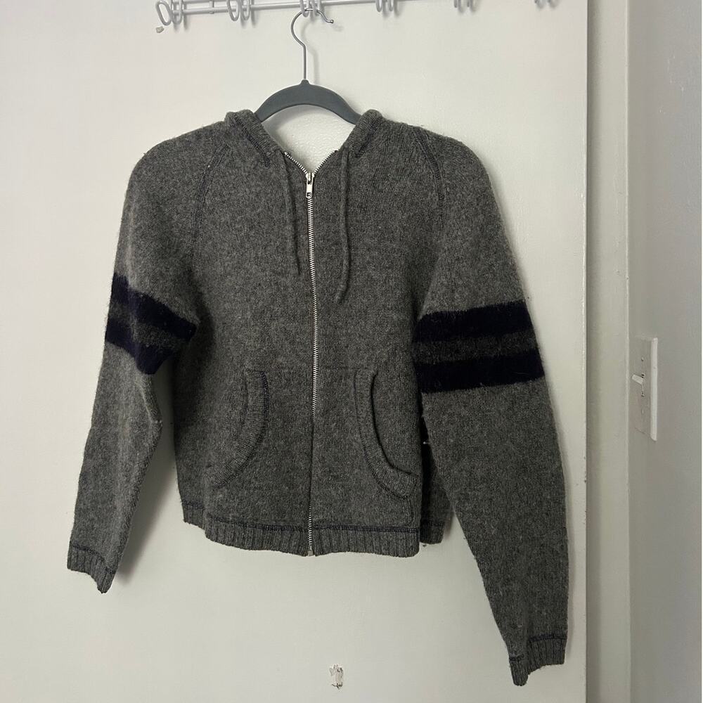 Vintage 100% Wool Zip-Up Hoodie Rugby Stripe